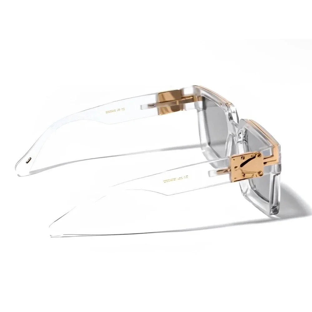 Mens Square Transparent Frame Sunglasses Mirror Lens Oversized Fashion UV400 New